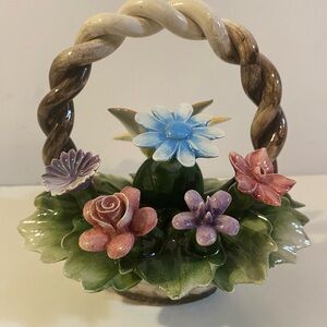 Vintage Capodimonte Porcelain Basket Of Flowers Made in Italy 6” Height